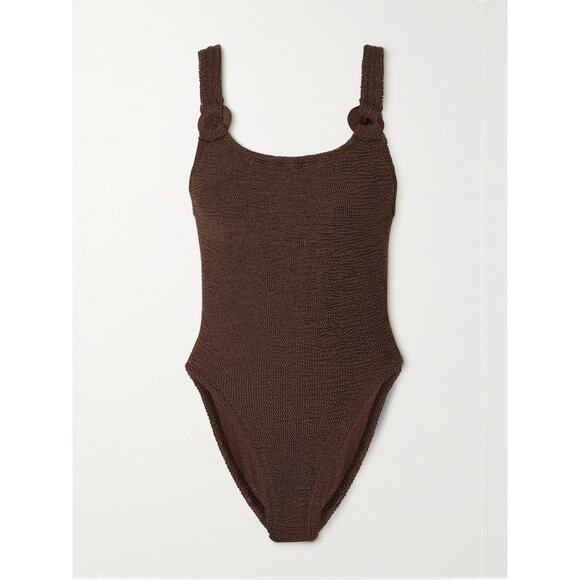 Hunza G Domino Metallic Seersucker Swimsuit - One Size - Chocolate - Picture 1 of 4